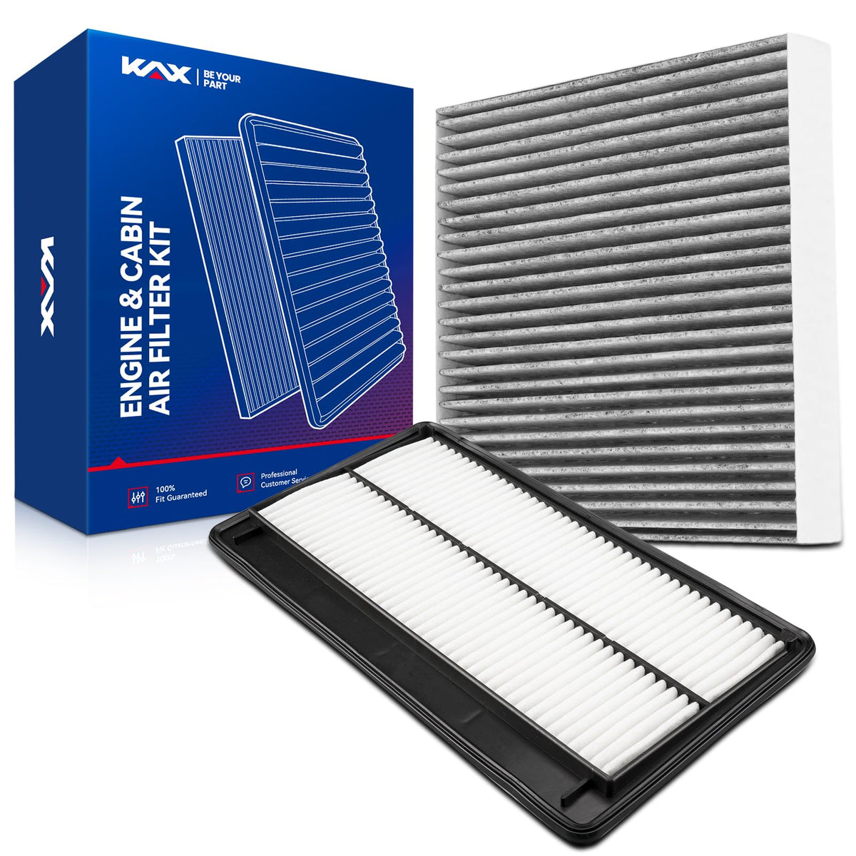 KAX engine and cabin filter kit front packaging showing complete replacement convenience