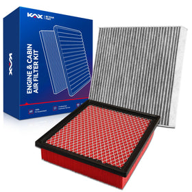 KAX front packaging of engine and cabin filter kit showing compatibility