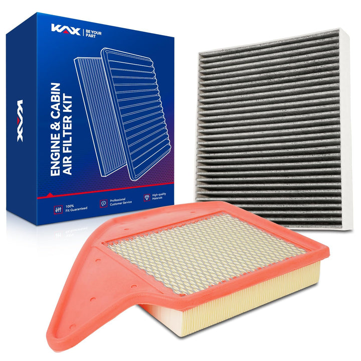 KAX engine and cabin filter kit front packaging showing included parts and fitment benefits