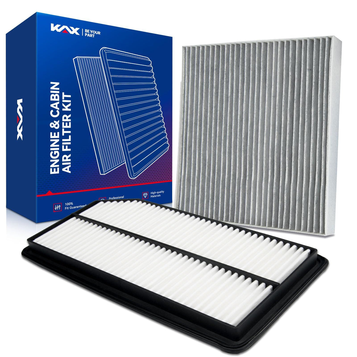 KAX front packaging showing engine and cabin filters for quick purchase benefit