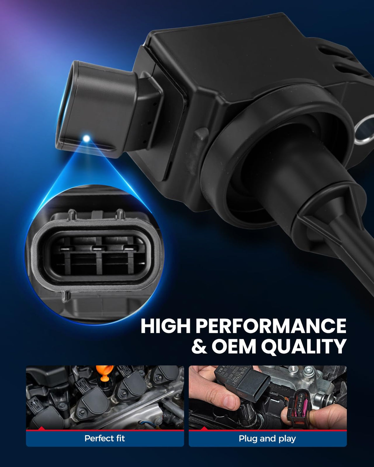 KAX ignition coil connector close-up showing secure harness fit and reliable connection