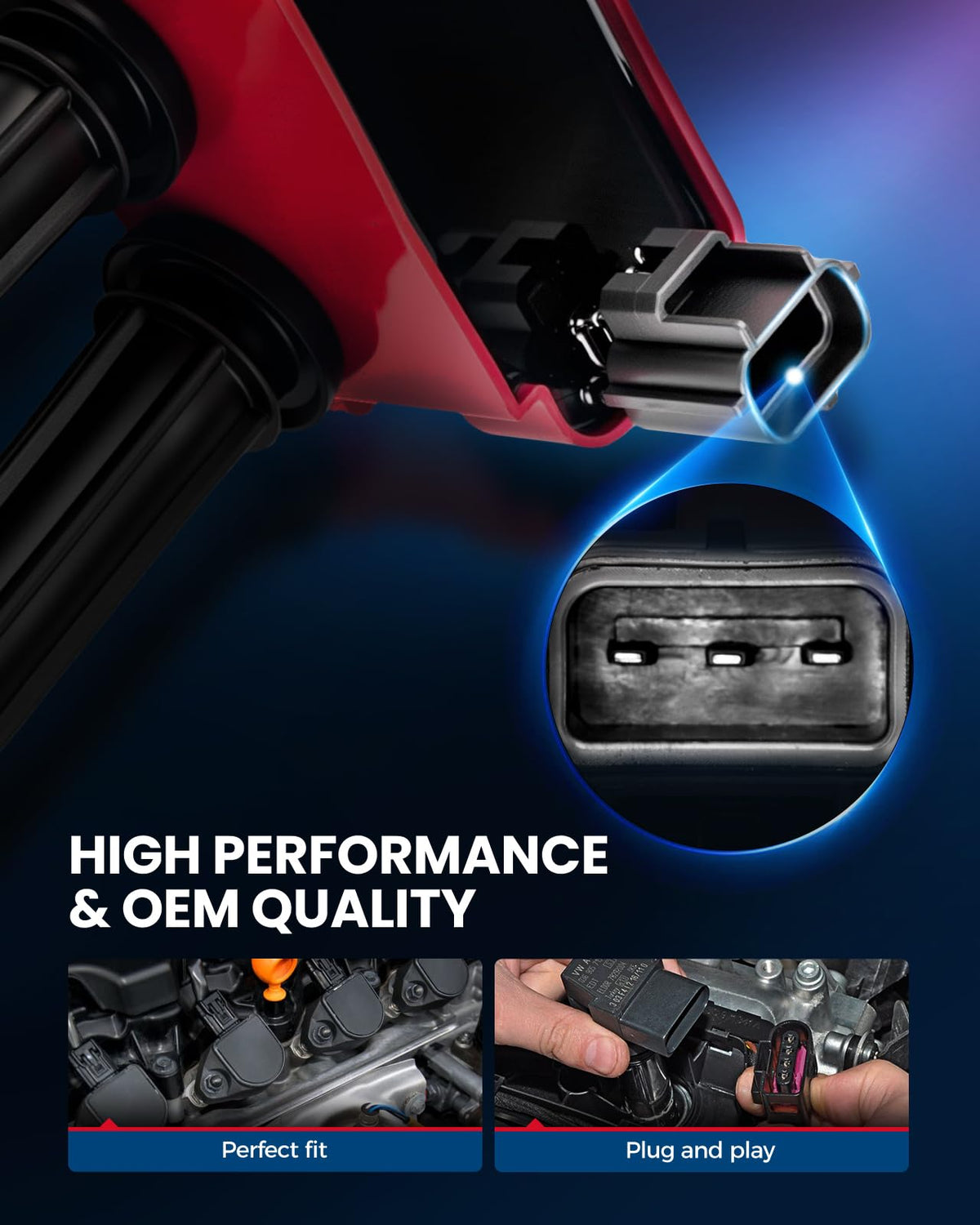 KAX ignition coil close-up highlighting terminal fit and durable housing