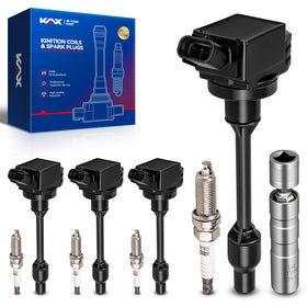 KAX front packaging showing complete ignition coil and spark plug kit and fitment