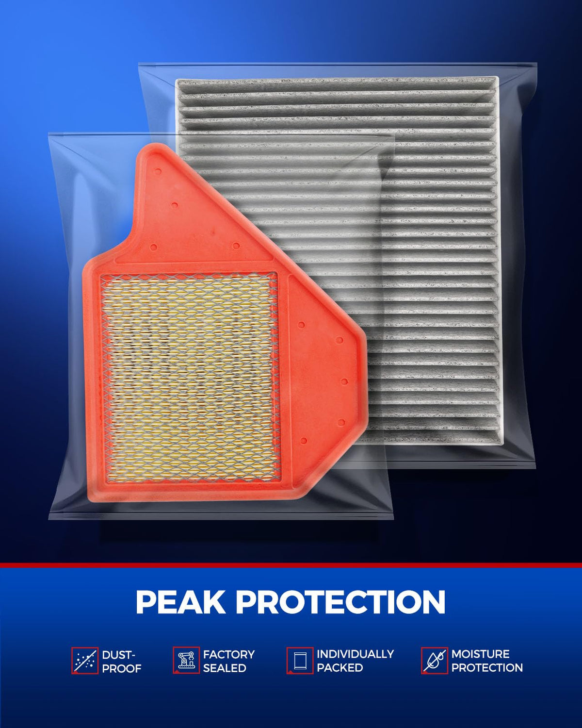 KAX filters beside ruler for size scale comparison ensuring correct OEM-style dimensions