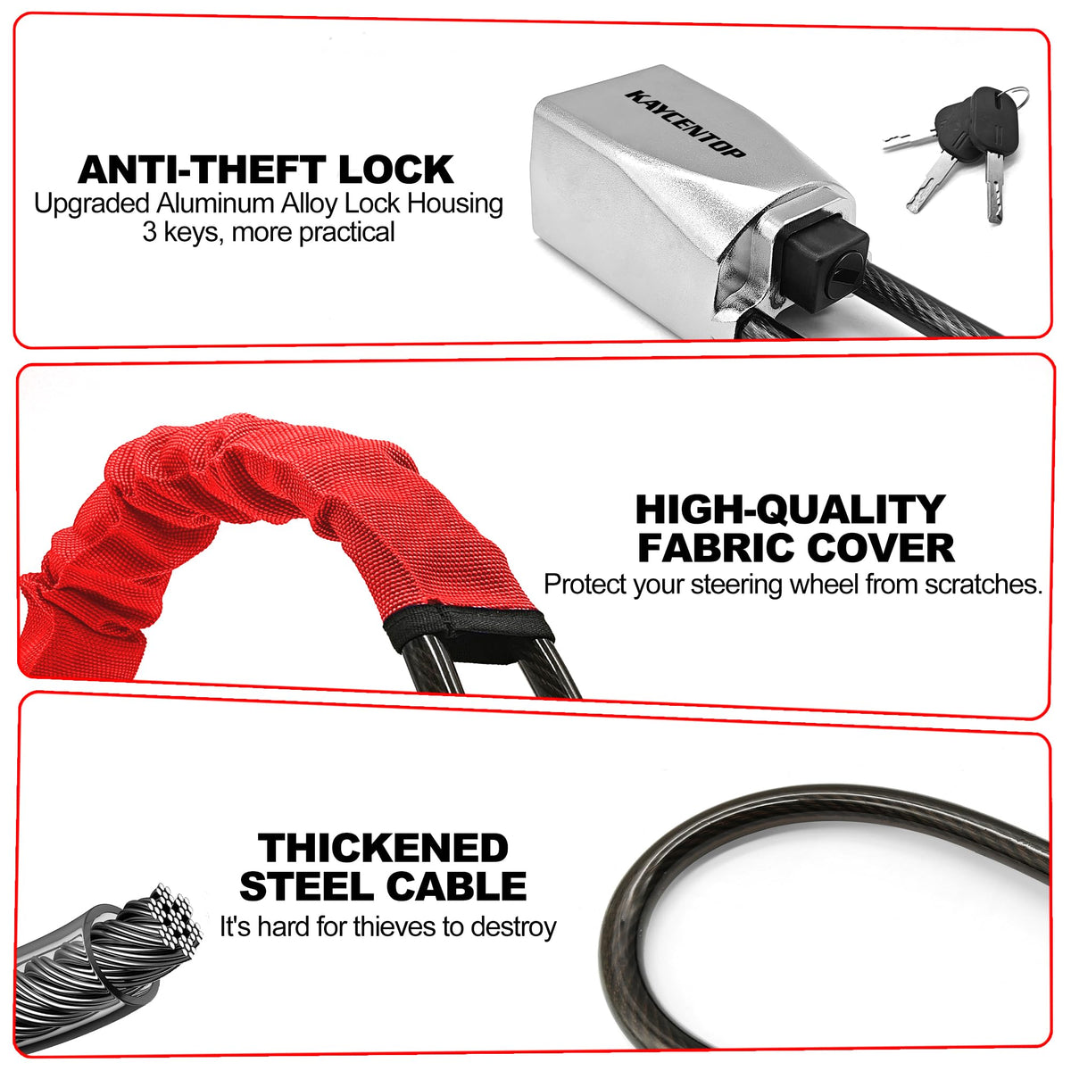 KAYCENTOP braided wire cable detail showing multi-strand strength and cut resistance