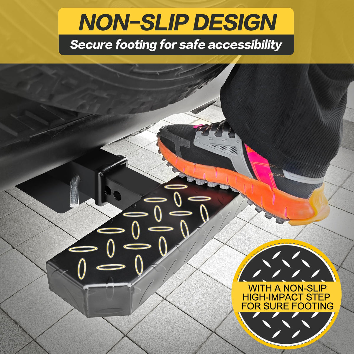 KAYCENTOP step beside a shoe showing size and stable standing surface