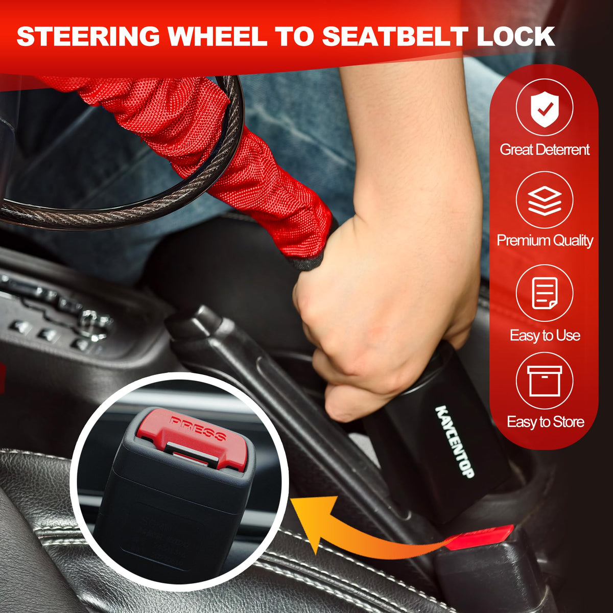 KAYCENTOP red finish detail highlighting high-visibility theft deterrent benefit