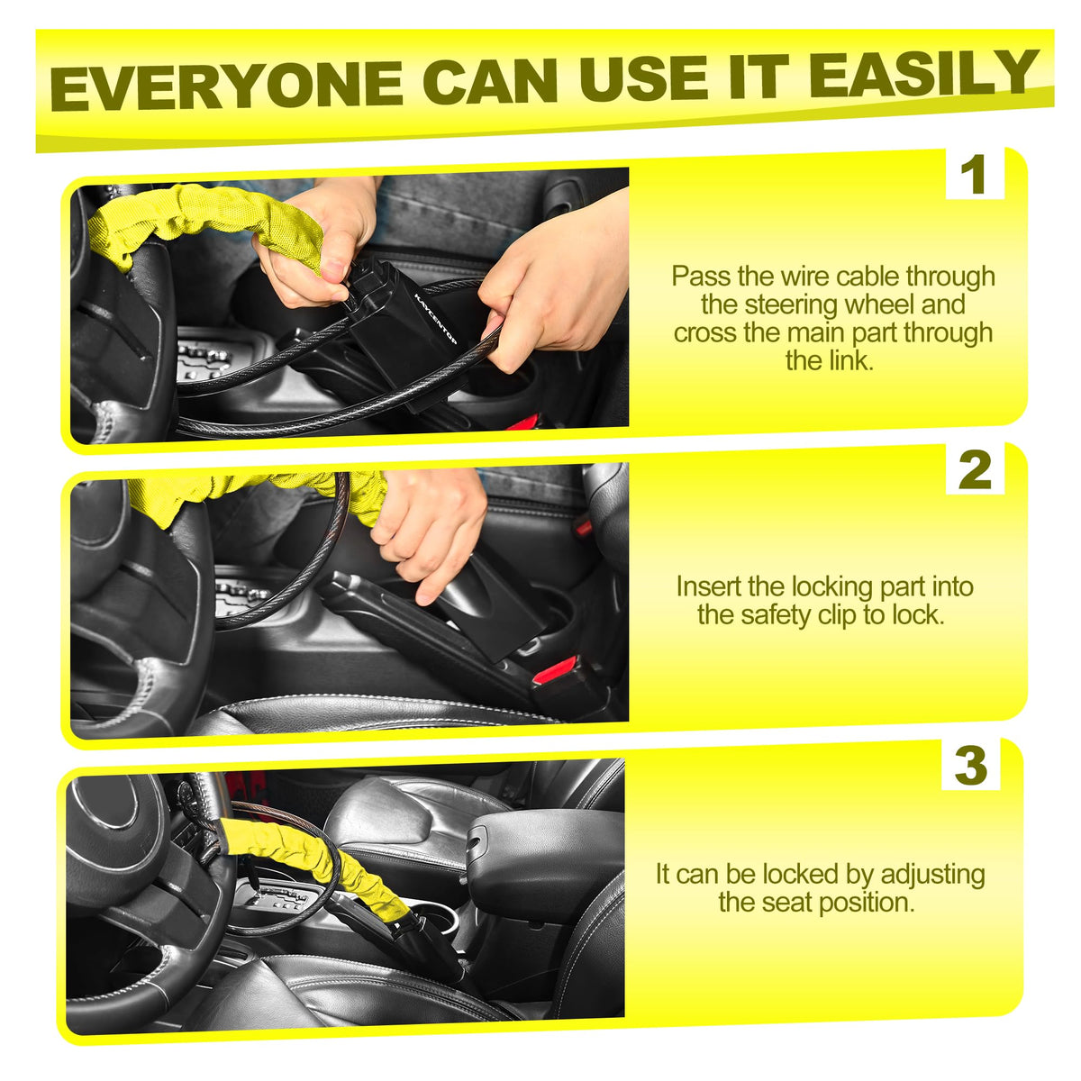 KAYCENTOP attached to seatbelt buckle demonstrating secure anchoring