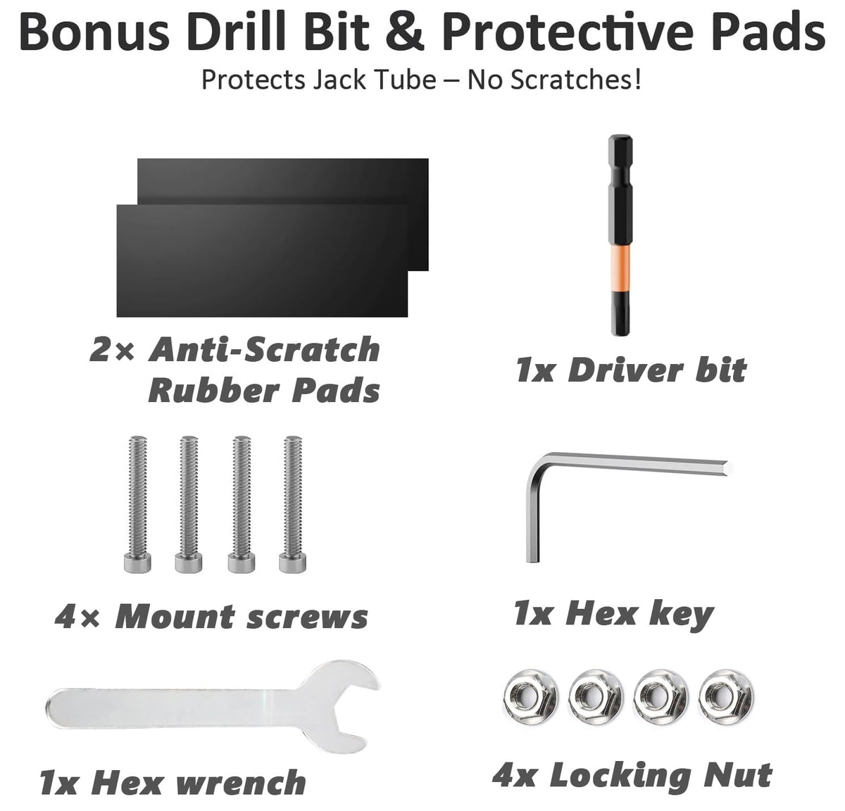 KBBYT installation kit with stainless screws and rubber pads for scratch protection