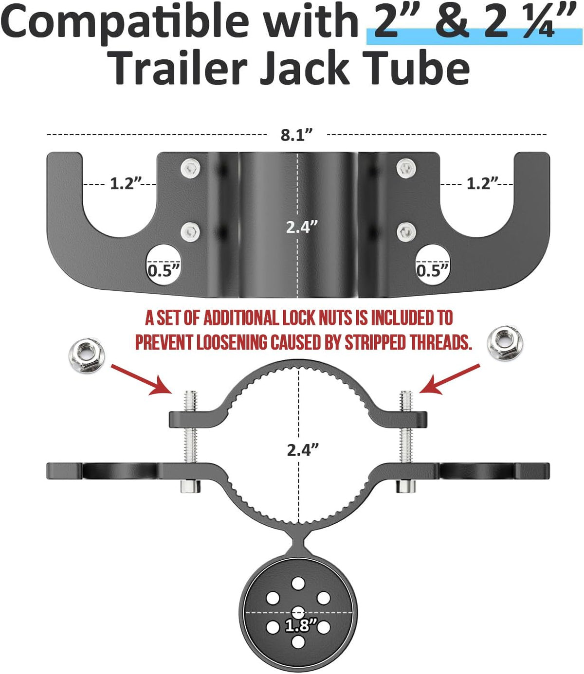 KBBYT scale image with measuring tape demonstrating fit for 2 and 2¼ inch jacks