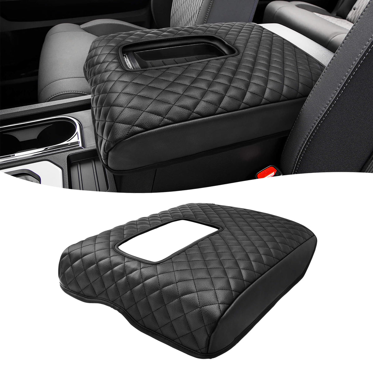 KBH front view of armrest cover showing neat OEM-style fit and refined finish
