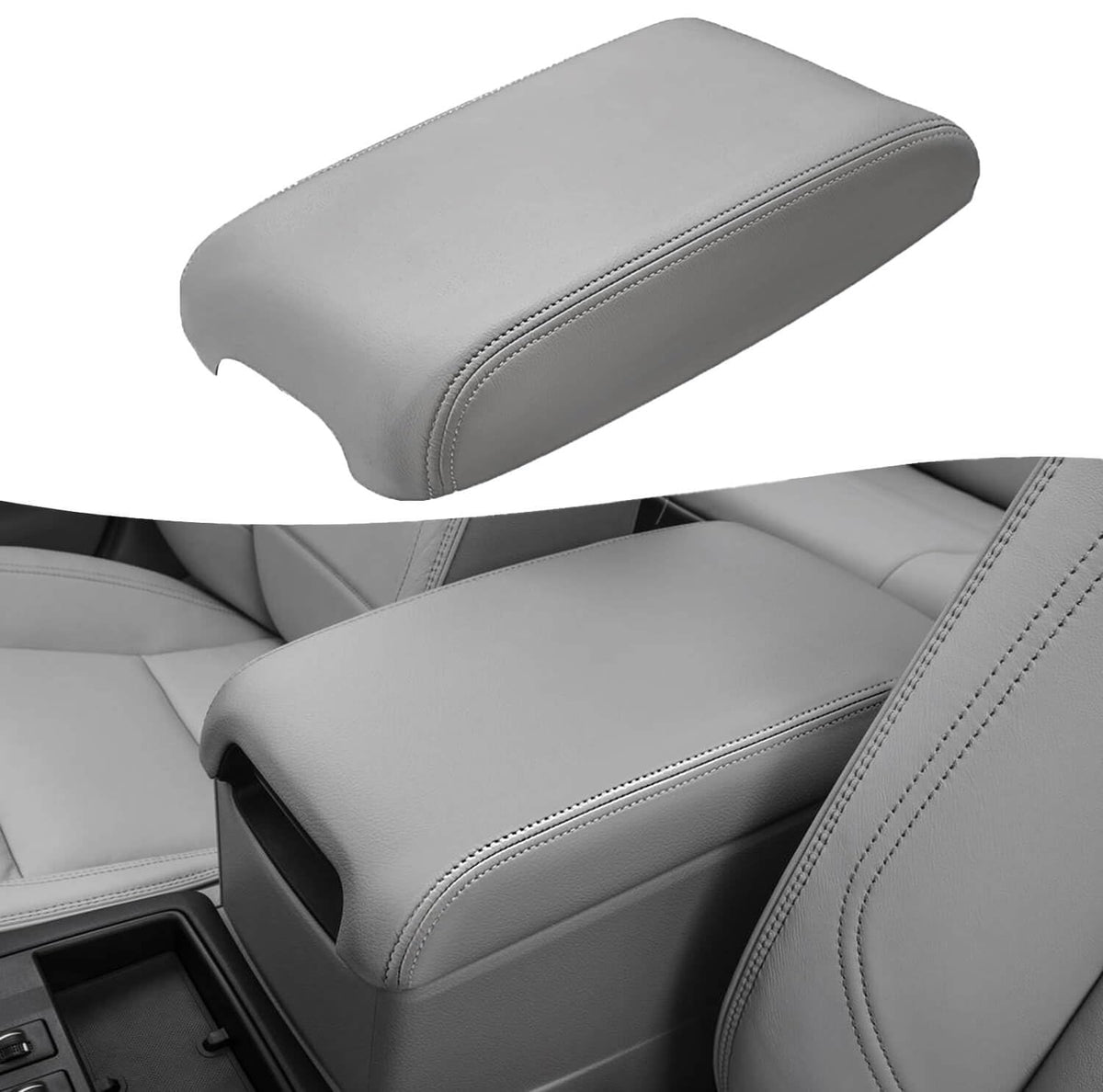 KBH armrest cover front view showing ash gray finish and neat seams for refreshed look