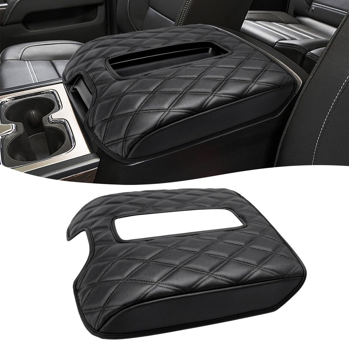 KBH front view of black armrest cover showing neat fit and refined look