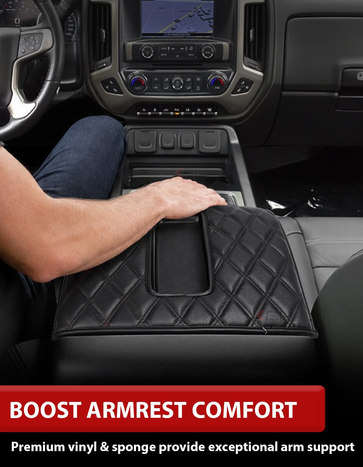 KBH cover installed in Silverado bucket-seat console adding comfort and protection