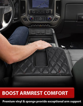 KBH cover installed in Silverado bucket-seat console adding comfort and protection