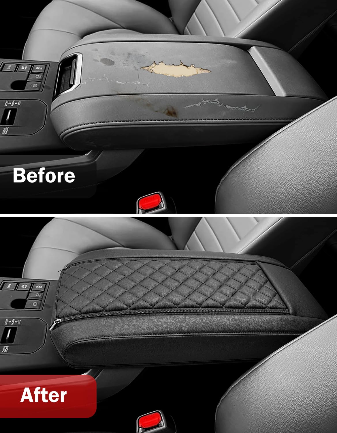 KBH armrest cover beside ruler showing size and exact fit benefit
