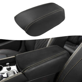 KBH front view of console cover showing fit and black-beige stitch benefit: improved cabin look