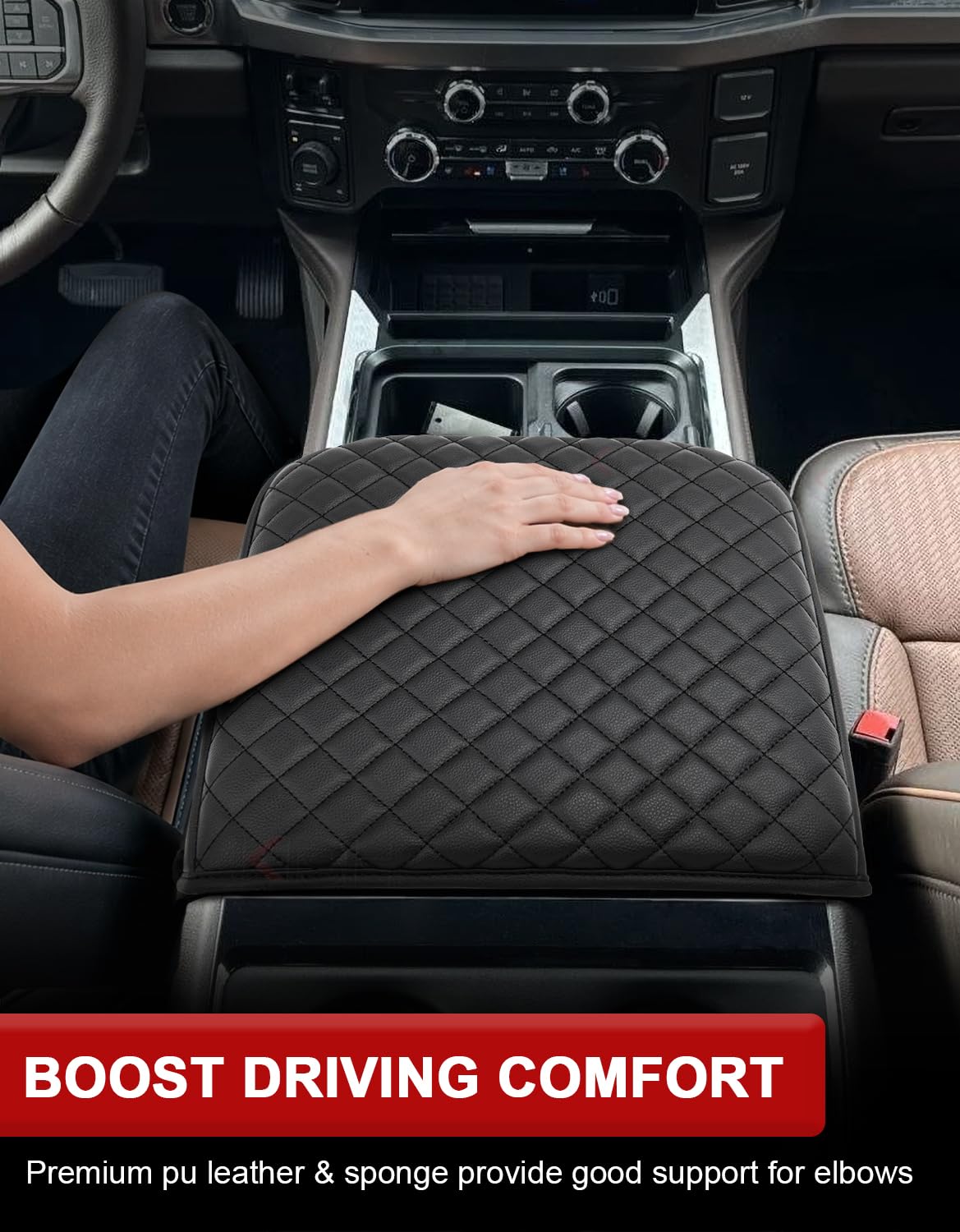 KBH elastic straps at back providing secure, no-slip fit on console lid