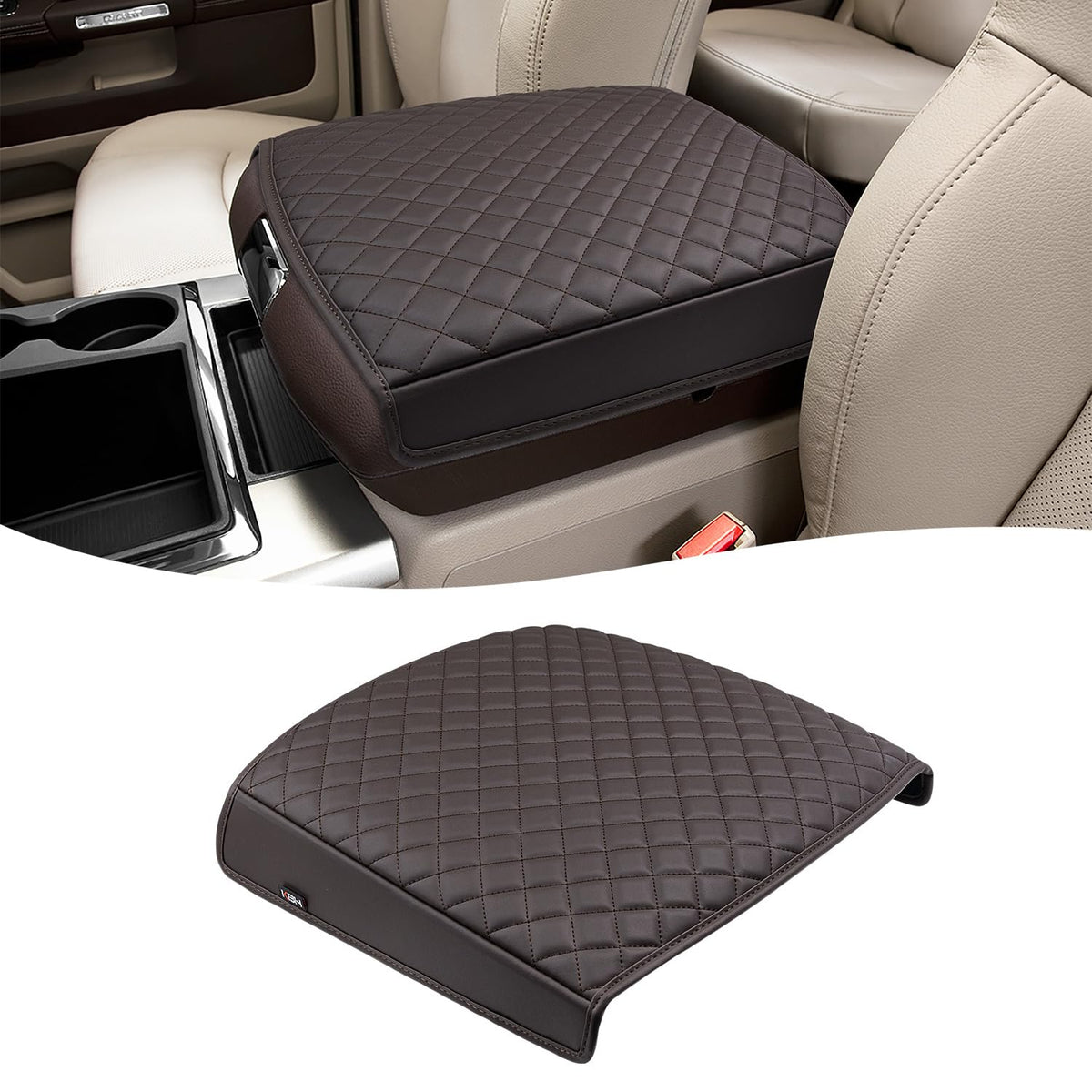 KBH front view of brown armrest cover showing fit and protection