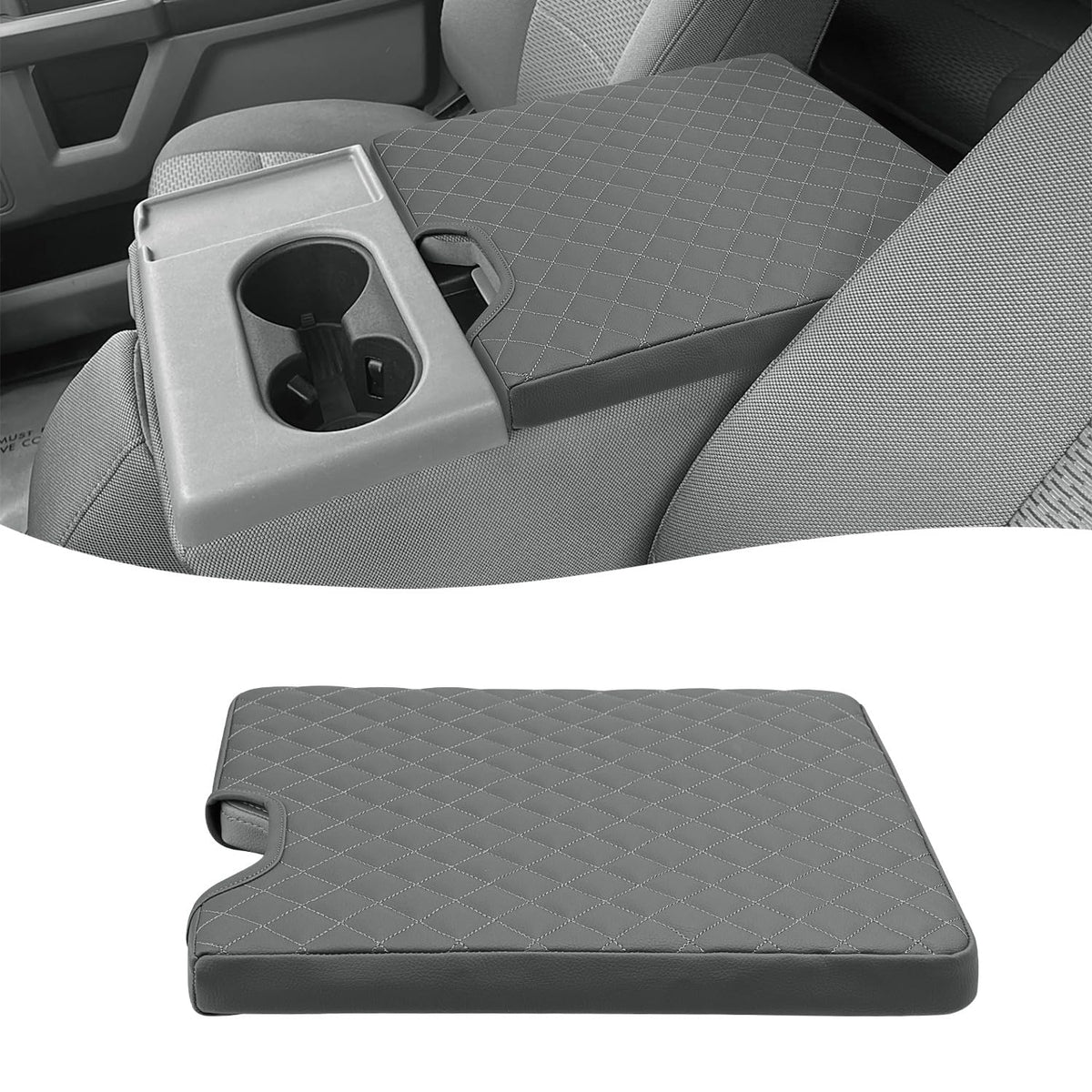 KBH front view of gray console cover showing precise fit and protection