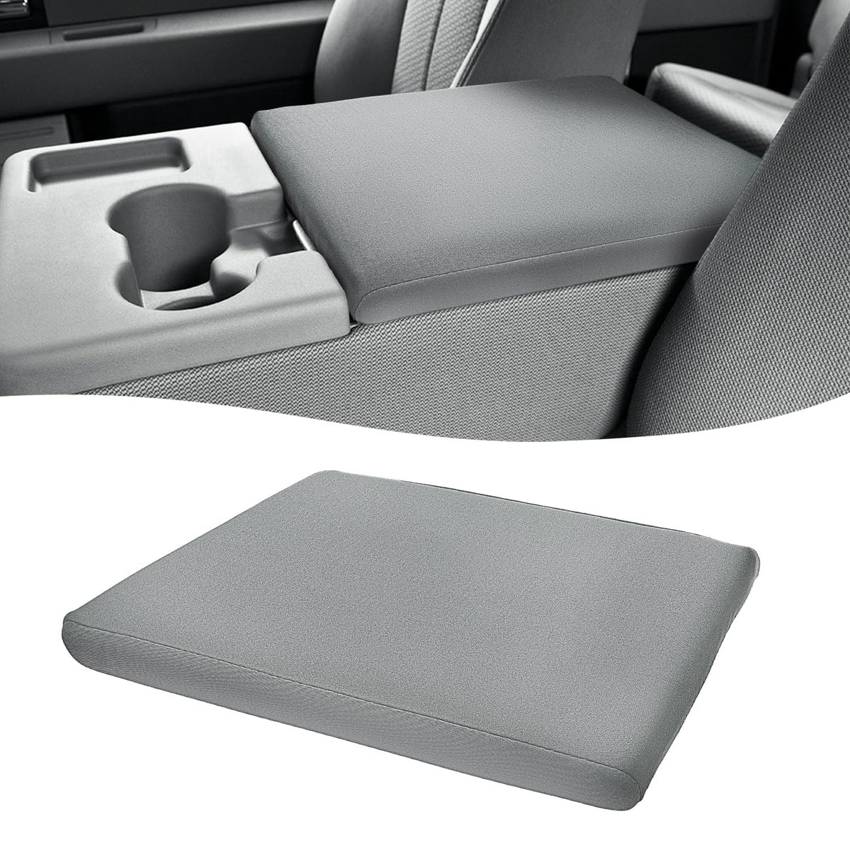 KBH front view of armrest cover fitted on Ford F-150 jump-seat console showing tidy OEM look and protection