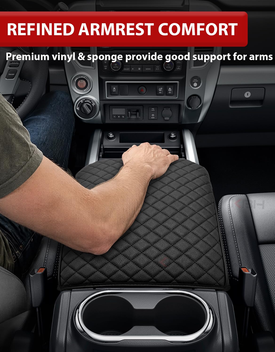 KBH installed on Nissan Titan bucket-seat console demonstrating upgraded comfort