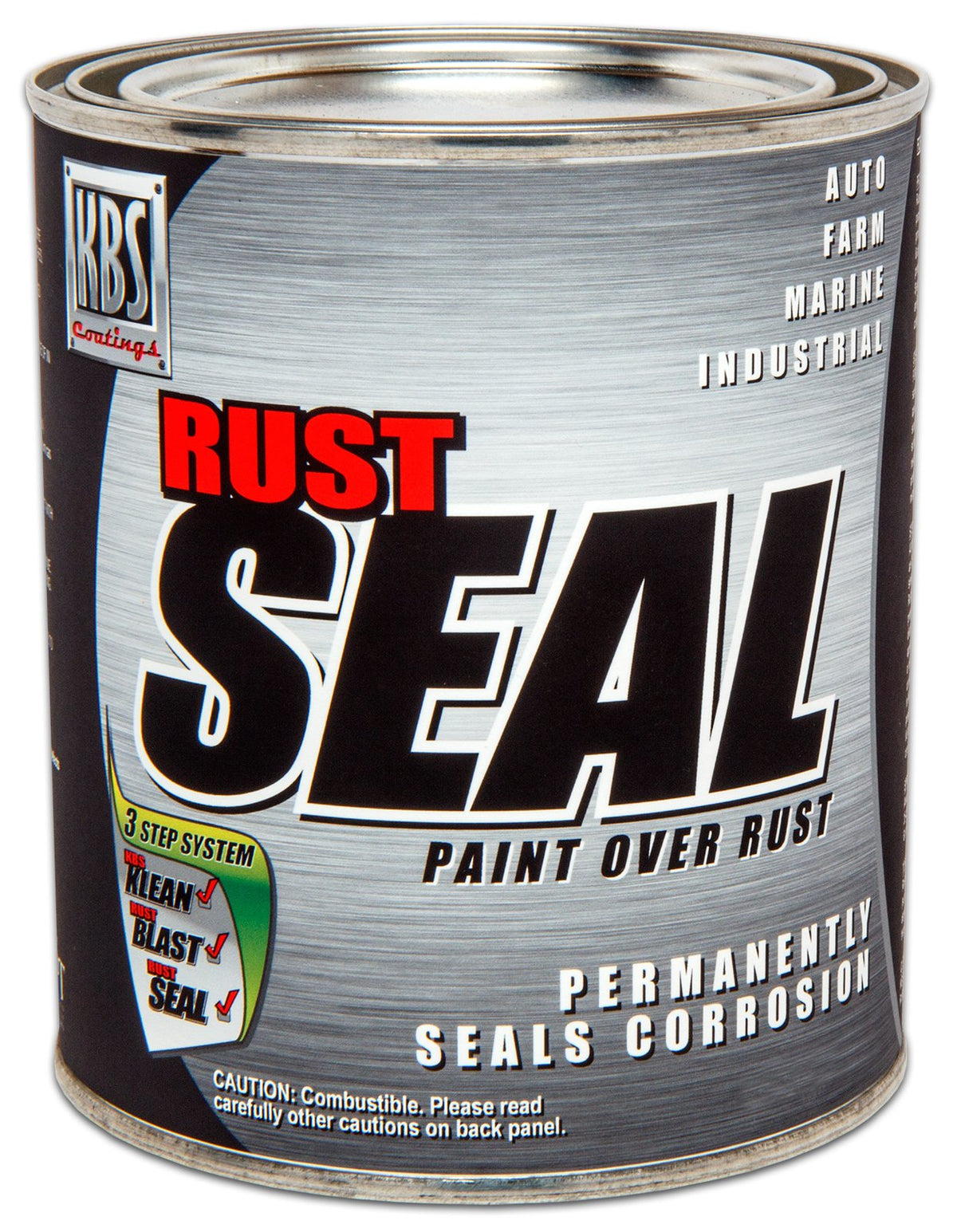 KBS Coatings RustSeal can front view showing label and coverage benefit