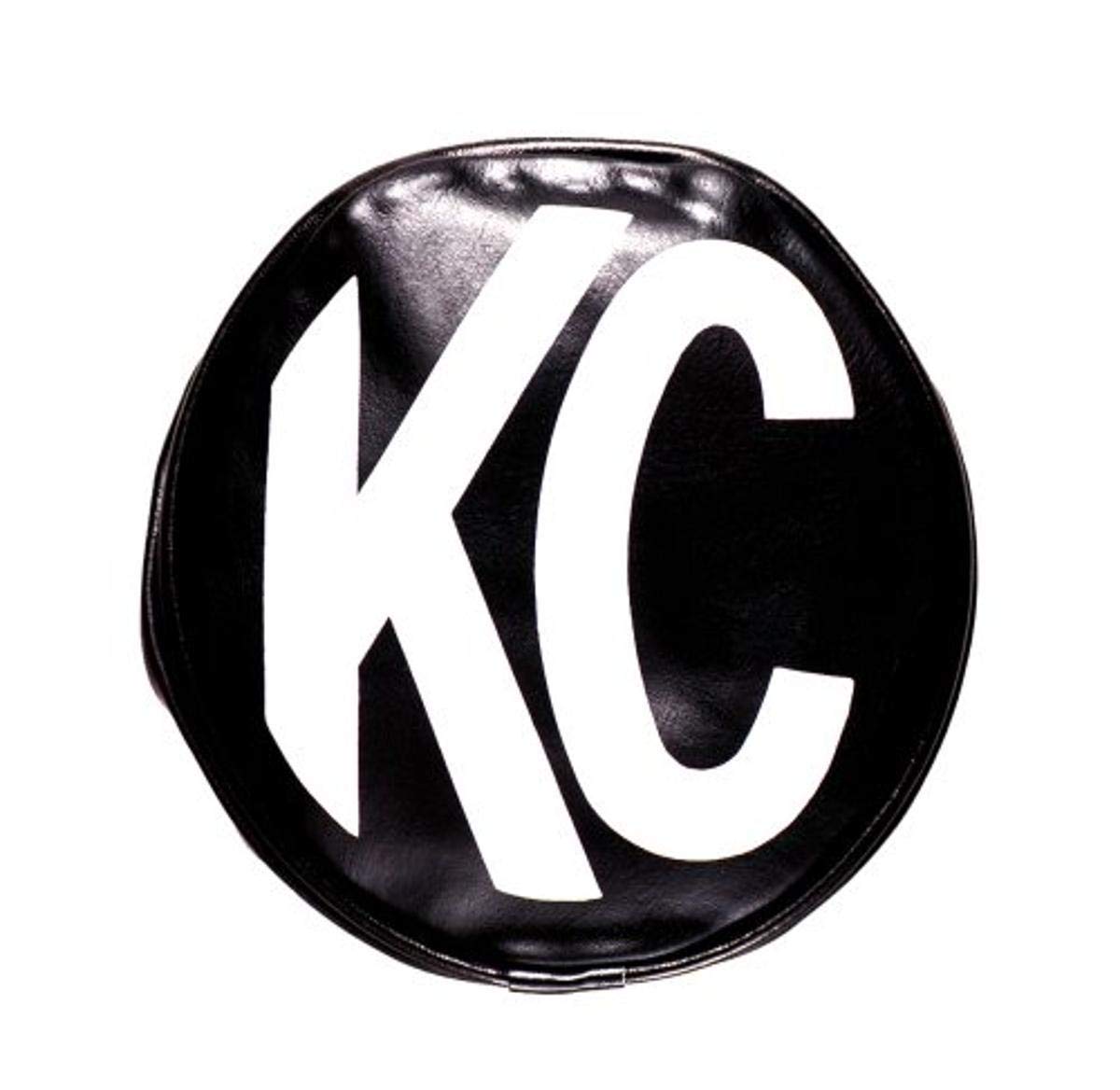KC 6" black vinyl cover front view protecting lens and showing white logo