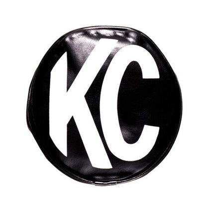 KC 6" black vinyl cover front view protecting lens and showing white logo