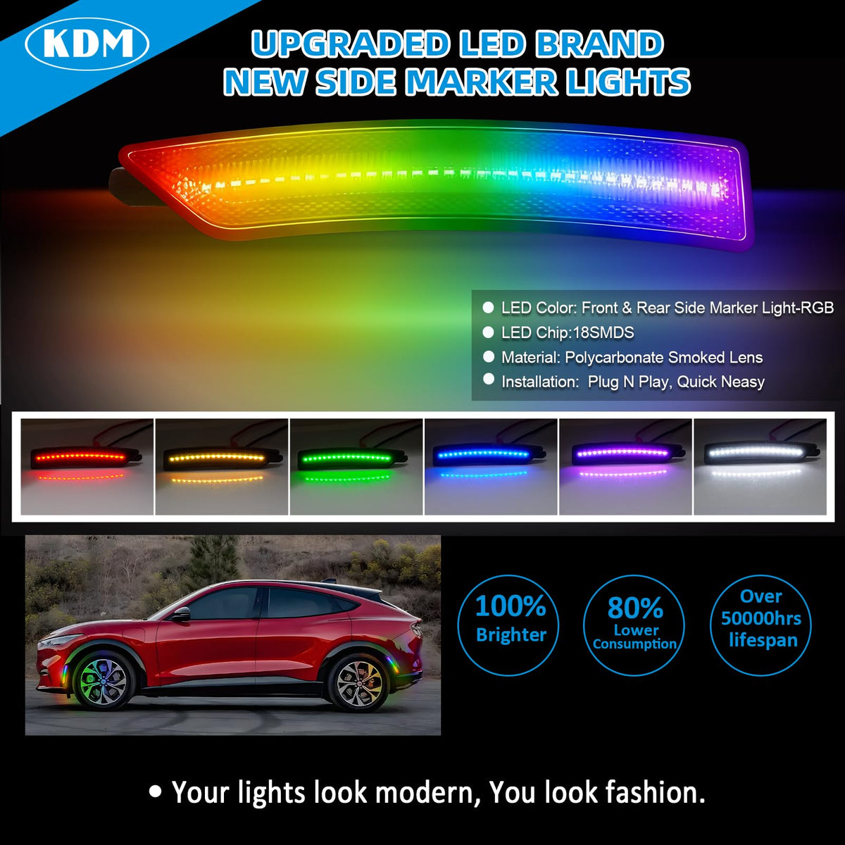 KDM smoked rear side marker mounted on bumper highlighting streamlined look and safety