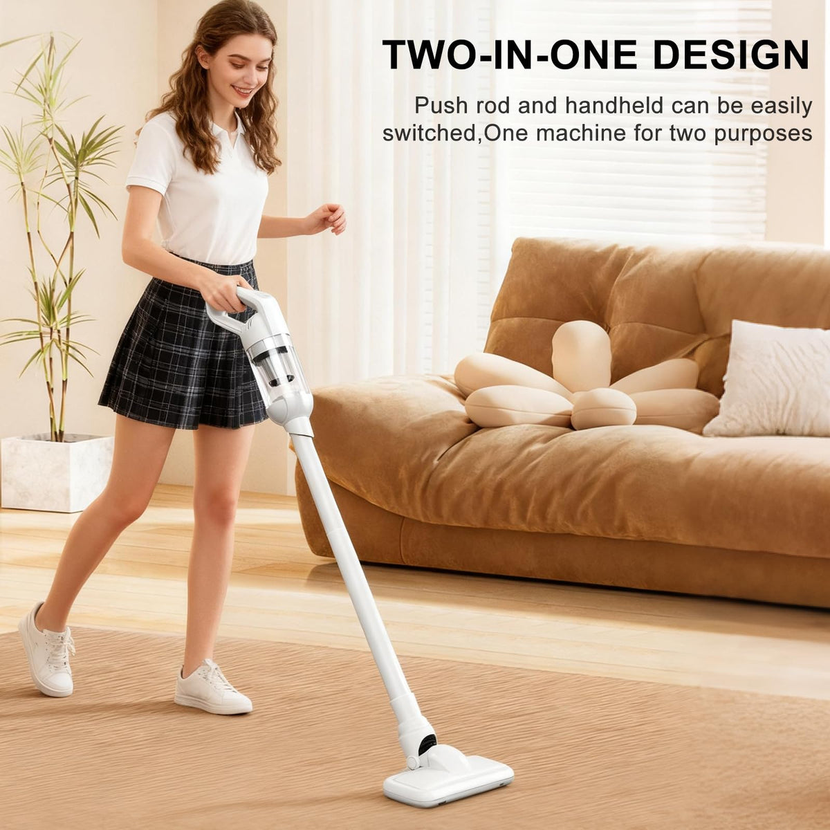 KEALAS vacuum cleaning a car seat highlighting cordless convenience and reach