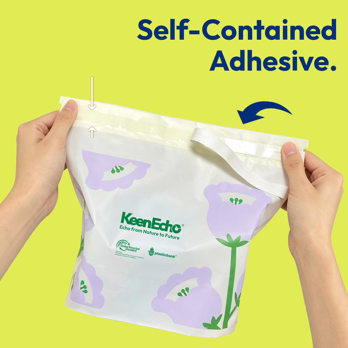 KeenEcho adhesive strip detail illustrating strong hold and residue-free removal