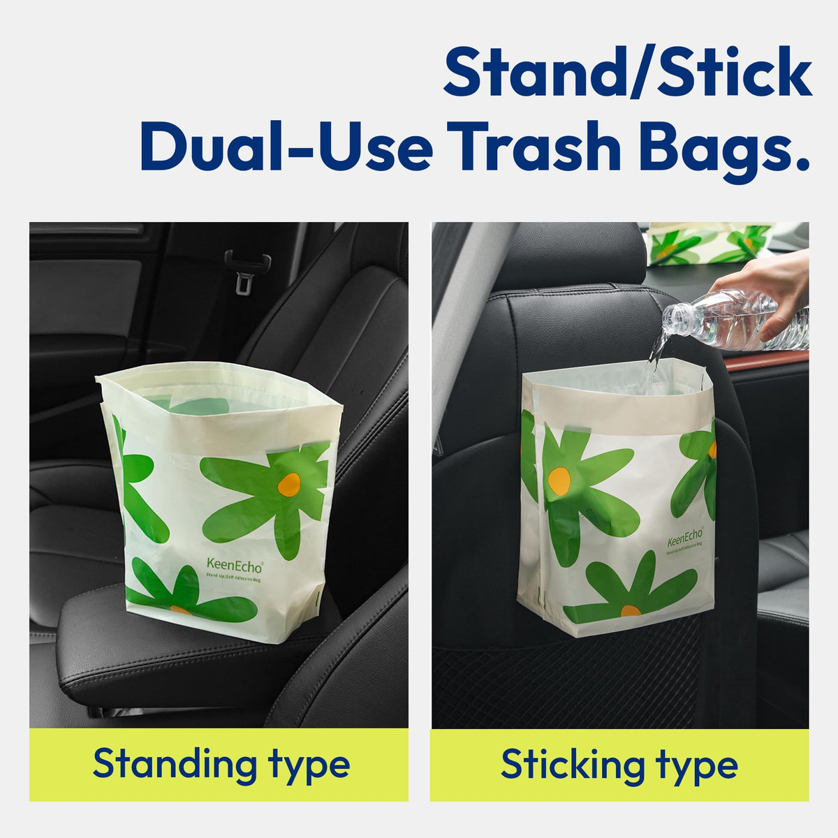 KeenEcho bag stuck to car panel illustrating tidy in-vehicle storage