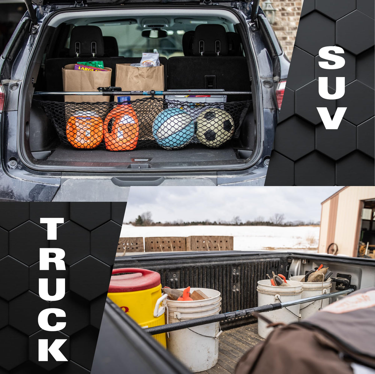 Keeper cargo bar positioned in truck bed preventing boxes from shifting during drive