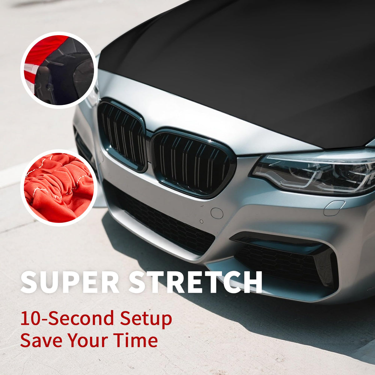 Keetegami installed on a sedan protecting hood from debris