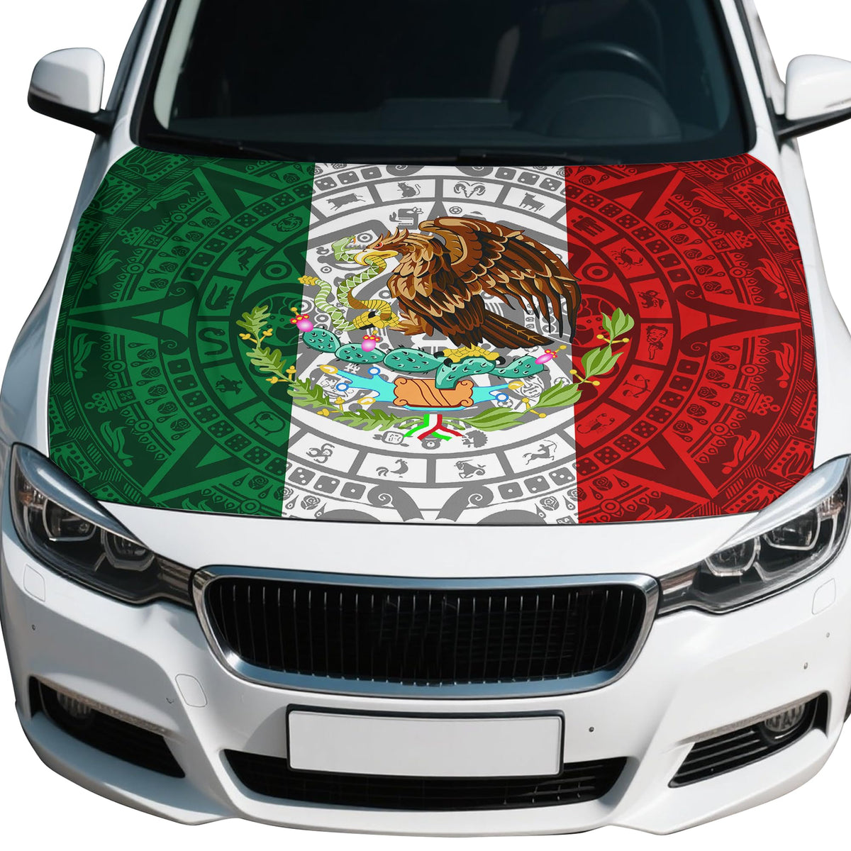 Keetegami front view of hood cover shows Mexico flag and protects paint