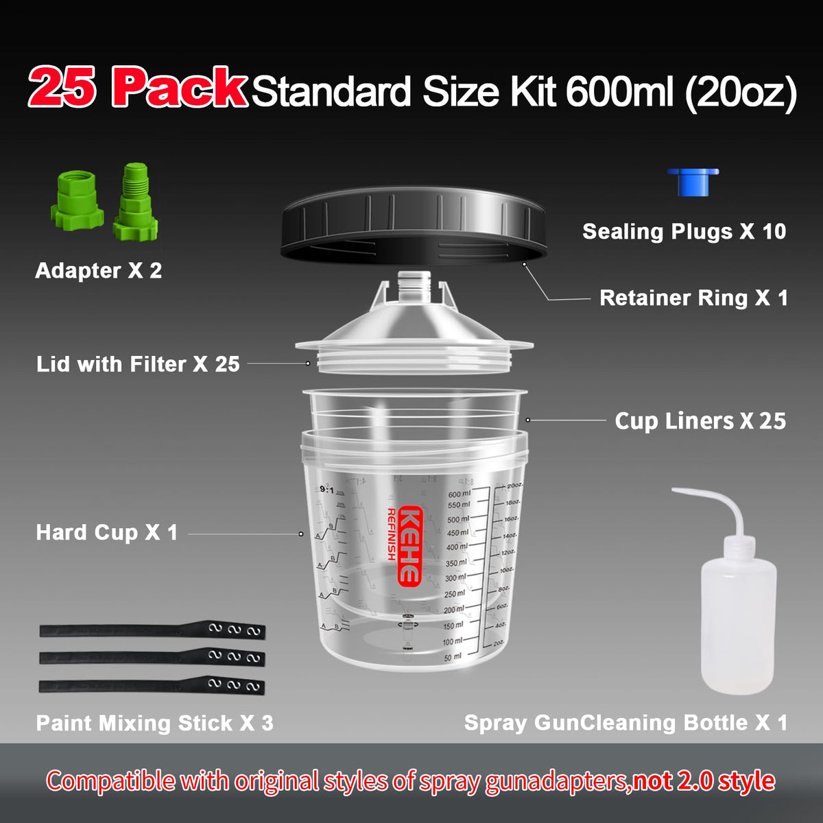 KEHE REFINISH clear 20oz cup with visible calibration lines for accurate mixing