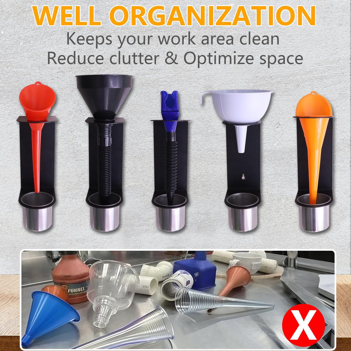 KEHOSTAR funnel in holder showing size and scale benefit