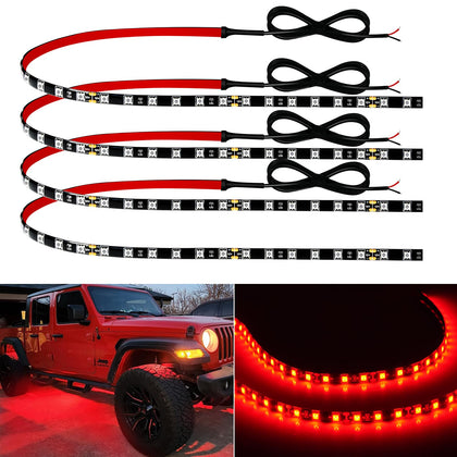 Keiurot front packaging showing four 24in red LED strips for quick identification and easy setup