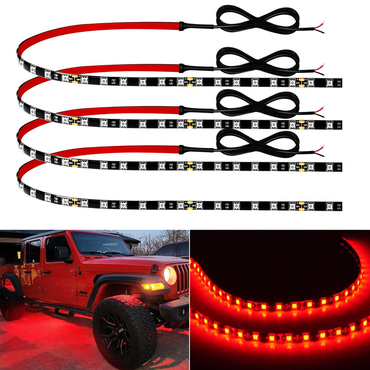 Keiurot front packaging showing four 24in red LED strips for quick identification and easy setup