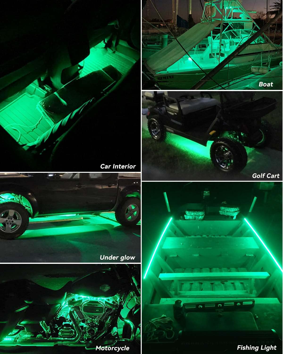 Keiurot installed in a car footwell providing ambient green lighting