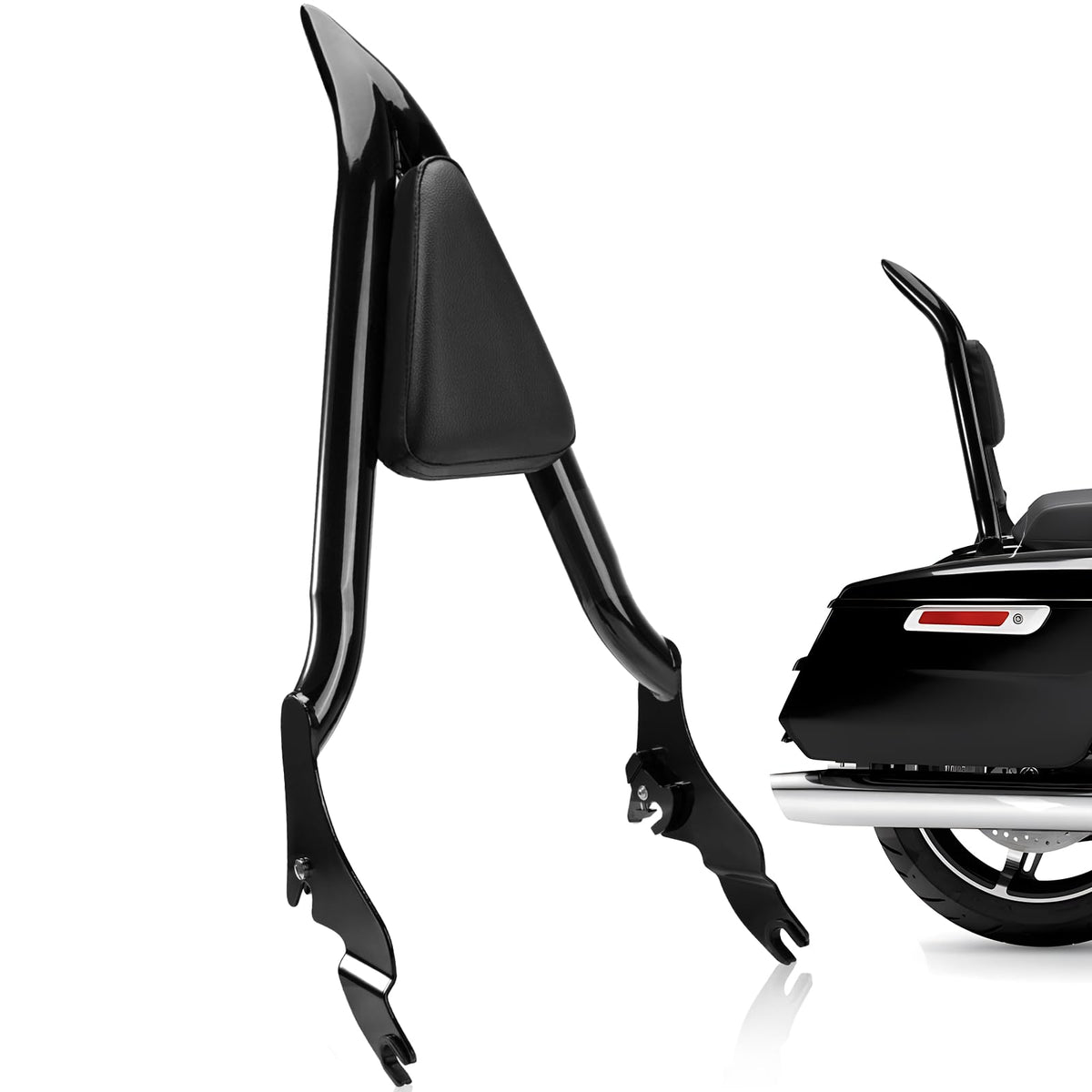 kekykm front view of gloss black sissy bar showing fit and finish benefit