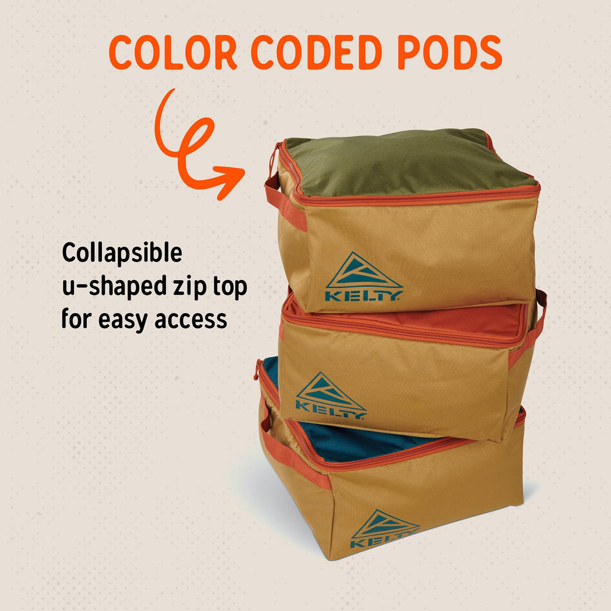 Kelty cargo box zipper detail highlighting oversized pulls for glove-friendly use