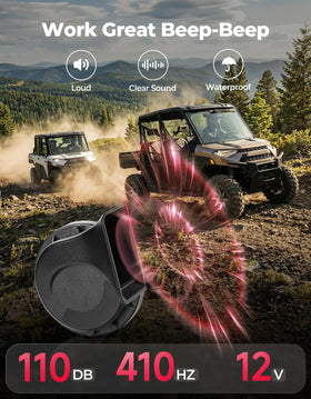 KEMIMOTO 110dB horn mounted on UTV demonstrating audible alert