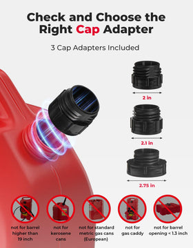 KEMIMOTO three gas can adapters laid out for universal compatibility and secure fit