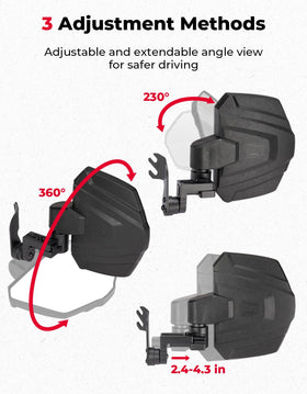 KEMIMOTO telescoping adjustment mechanism showing adjustable reach to reduce blind spots