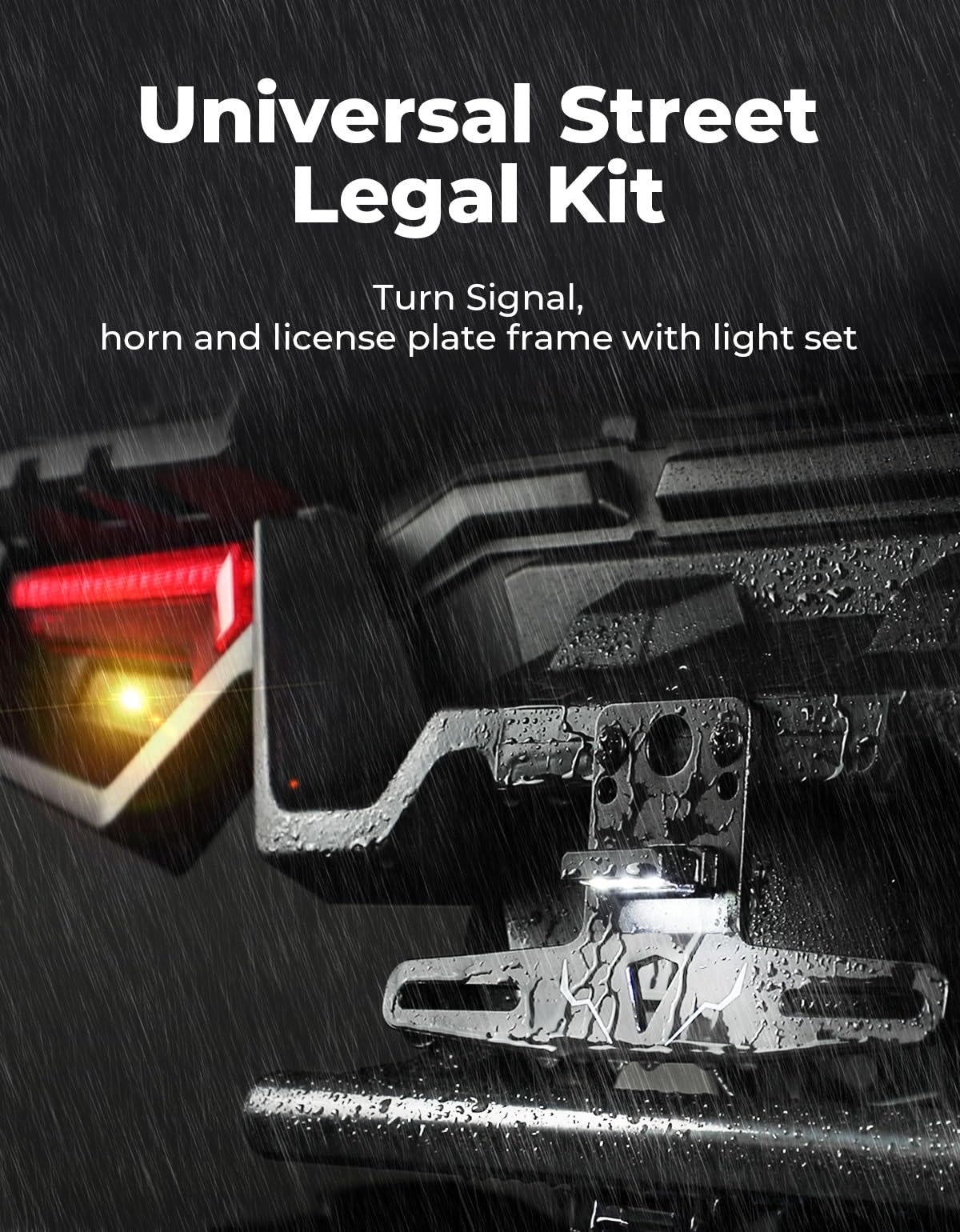KEMIMOTO close-up of aluminum license plate holder highlighting durable build and illuminated plate benefit