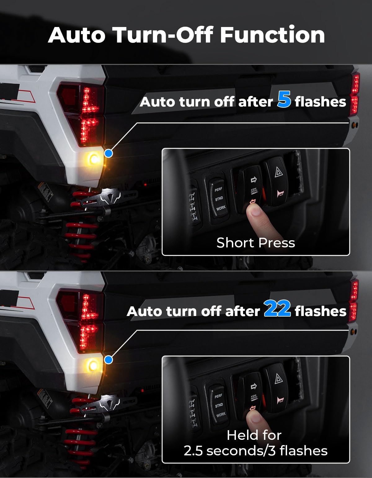 KEMIMOTO amber turn signal close detail showing lens clarity and high-visibility benefit