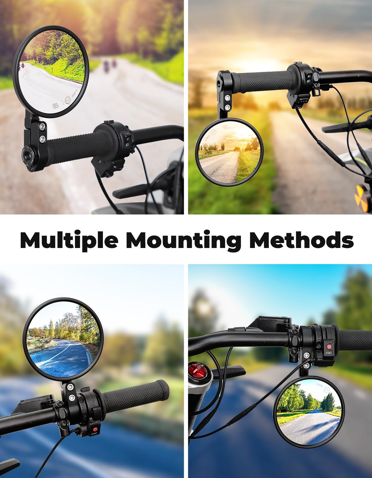 KEMIMOTO mirror tilted to show 360° rotation and angle flexibility