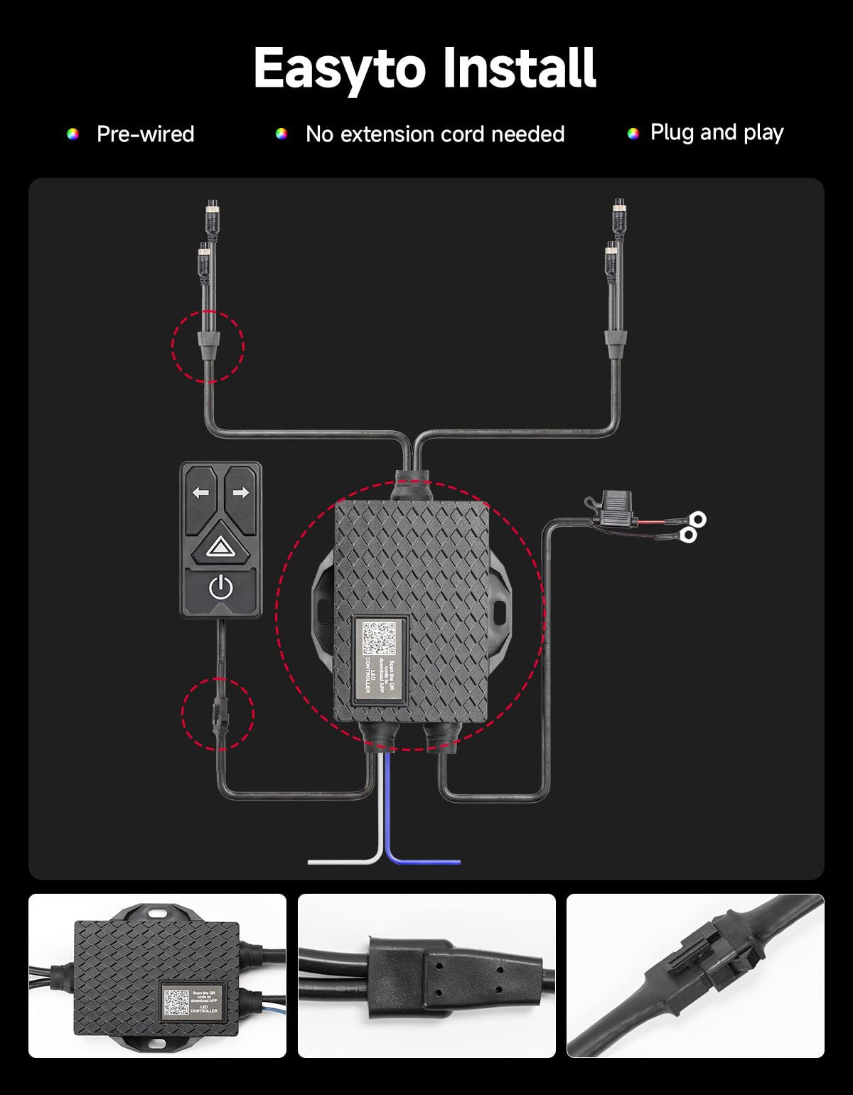 KEMIMOTO smartphone app interface displaying modes and music sync benefit